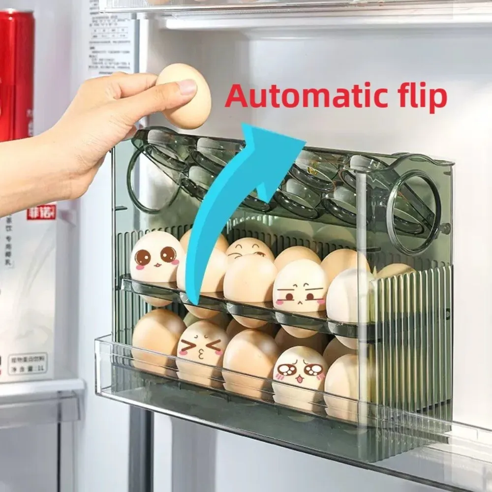 

Automatic Flip Door Rack for Refrigerator Storage Organizer Tray for Eggs Dairy Condiments Snacks Kitchen Pantry Utility Holder