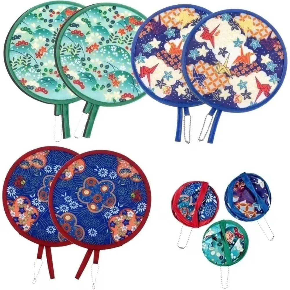 Portable Japanese Style Folding Fan Flower Pattern Mini Size Handheld Fan Nylon Colorful Round Decorative Fan