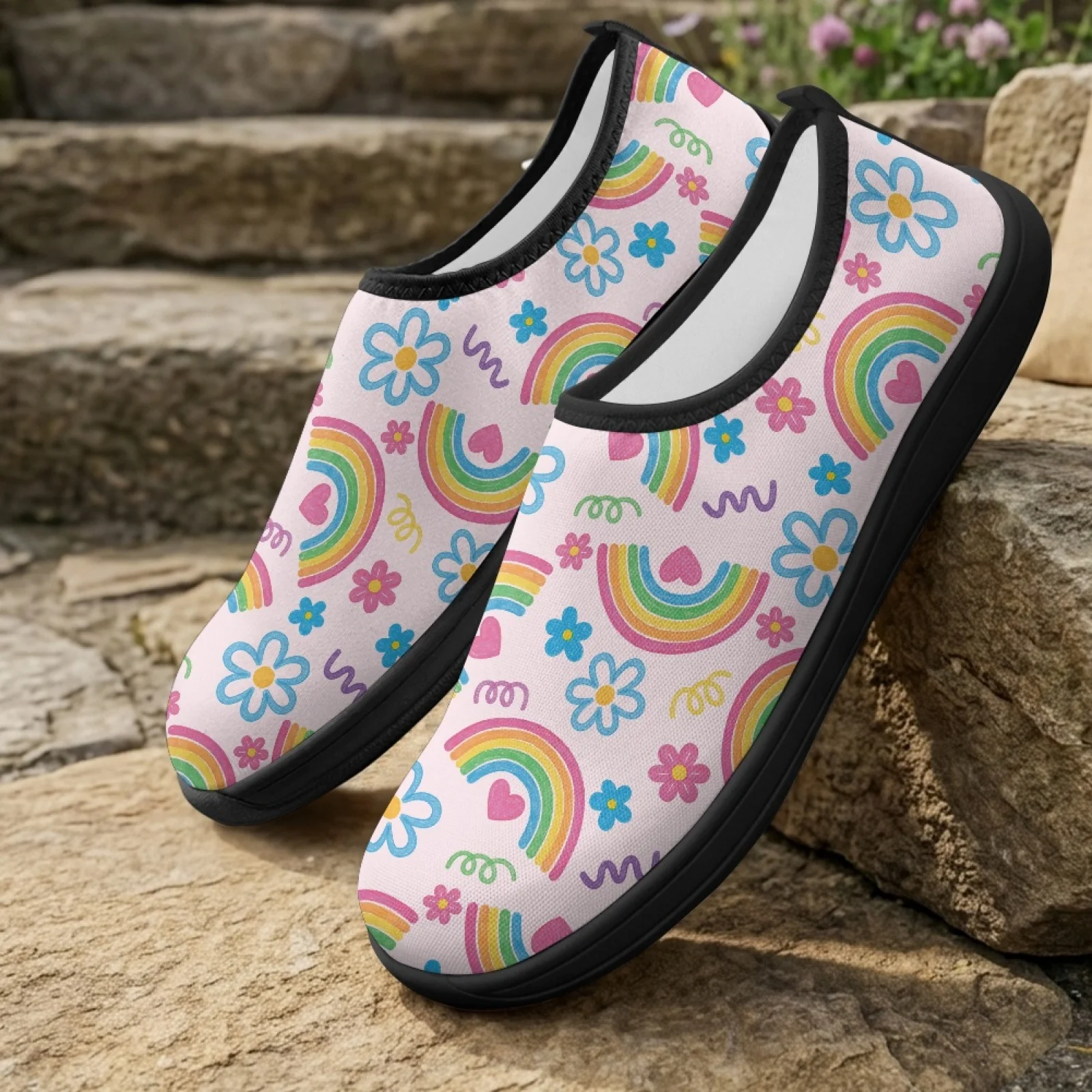 PENSTROLL Rainbow Flower Lightweight Walking Sneakers Walking Running Shoe for Men Comfortable Walking Flats 2026 Collection