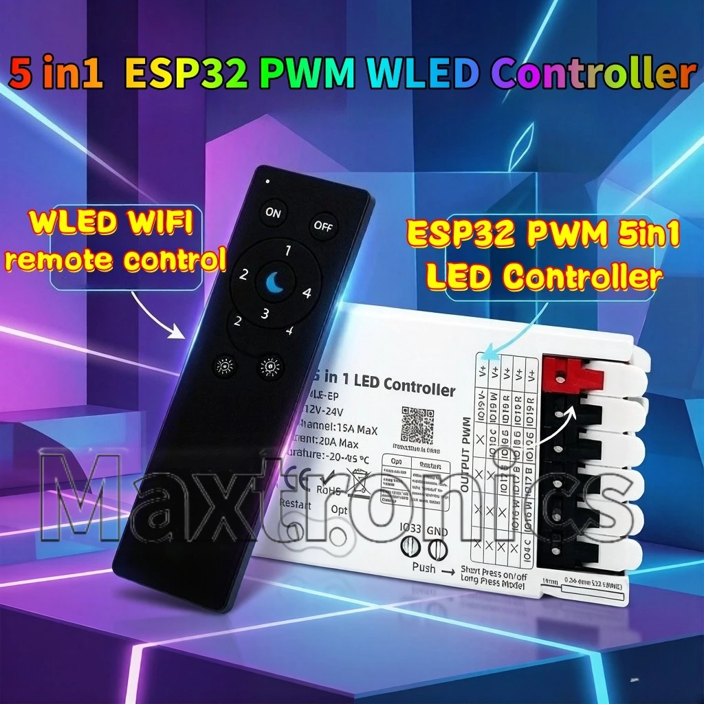 

НОВЫЙ контроллер ESP32 PWM WLED 5-в-1 DOMRAEM для аналоговых светодиодных лент на 2/3/4/5/6 проводов, белый, CCT, RGB, RGBWCCT, совместим с Alexa, Google Home, HA
