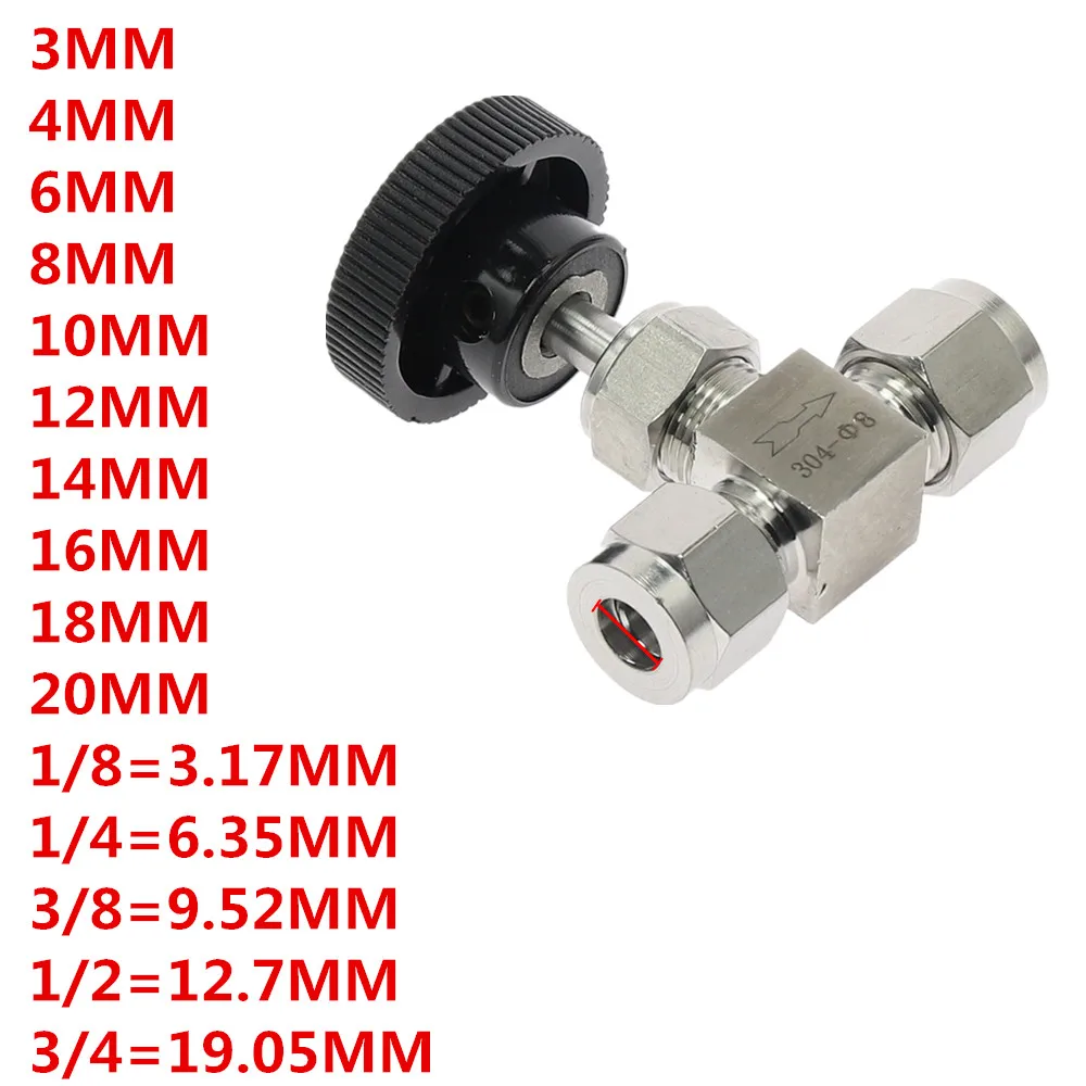 Adjustable needle valve OD 3 4 6 8 10 12 14mm 1/8