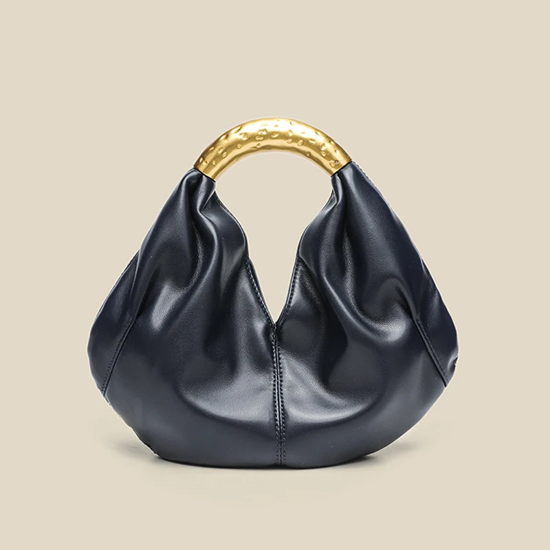 European and American new banquet fashion handbag soft leather high-end feeling dumpling bag mini pleated hand-held crotch bag