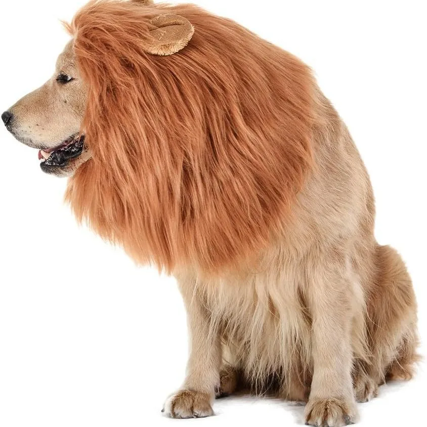 Lustige Haustier-Löwenmähne-Perücke mit Ohren, Hunde- und Katzen-Cosplay-Kostüm, Löwenkönig-Verkleidung, Kopfbedeckung, Halloween-Party, Foto-Requisiten – Detail 8