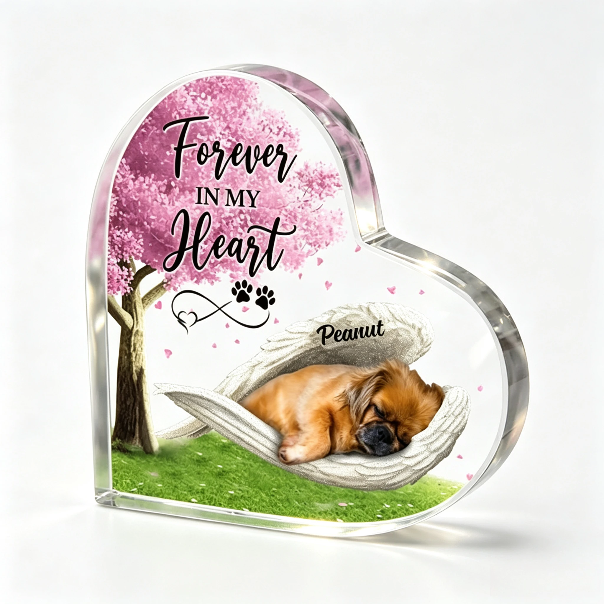 Personalized Pekingese Sleeping Angel Acrylic Heart Shaped Plaque, Pet Remembrance Keepsake Gifts Heart Decor, Dog Memorial Gifts for Loss of Dog