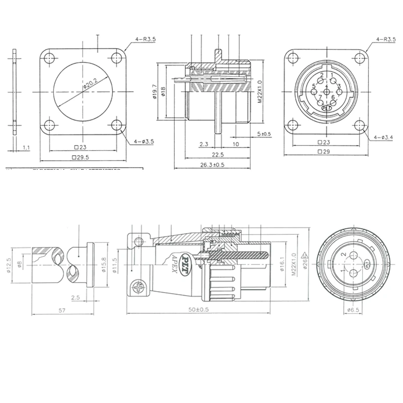 PLS-203-RF-R PLS-203-PM X-R APEX 3-pinowe φ20Wtyczka męska Gniazdo żeńskie Złącze lotnicze WirePane Goldpalt Made in TAIWAN RoHS UL TUV