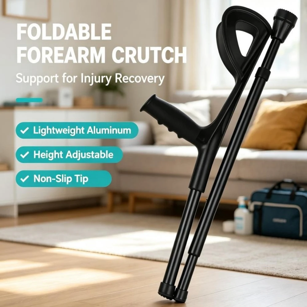 Adjustable Folding Ergonomic Forearm Crutches Aluminum Alloy Double-crutched Arm Crutches Outdoor Hiking Walking Sticks