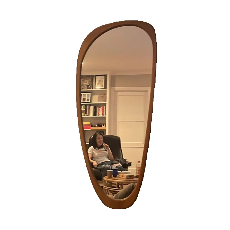 

Wall Mirror Art Bathroom Irregular Nordic Modern Bedroom Hallway Wood Standing Makeup Mirror Aesthetic Espelho Korean Decoration