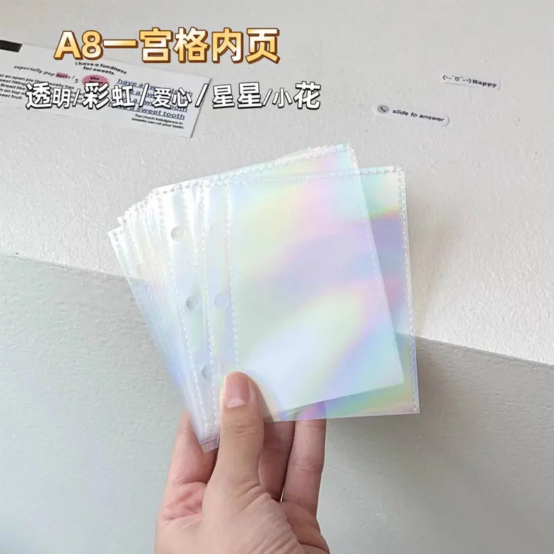 A8 30pcs 3 Hole Transparent Laser File Binder Sleeves Notebook Loose Leaf DIY Document Bag Binder Rings Storage Binding Folder