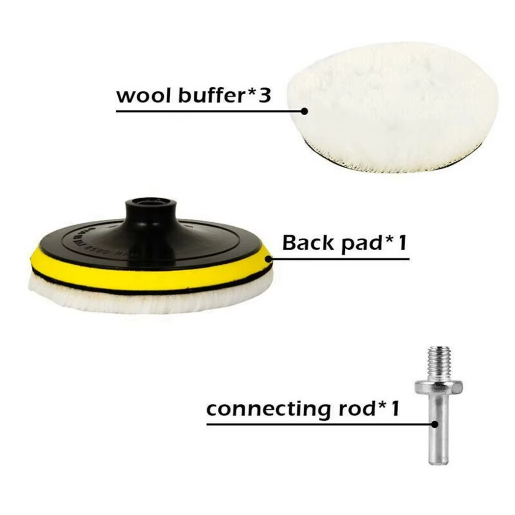 Professional Wool Buffing Pad Set For Electric Drill Polisher Car Auto Detailing Sanding Accessory