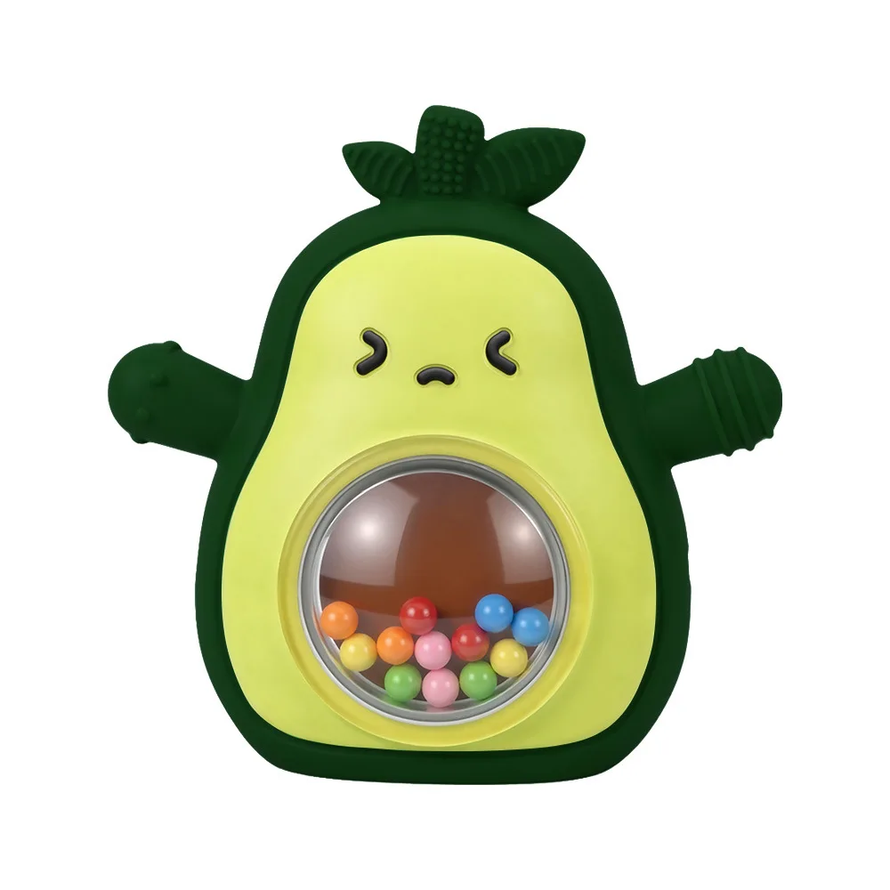 Avocado Baby Teether Food Grade Silicone Teething Toy BPA-Free Handheld Biting Toy for Infants Early Educational Baby Rattle Toy