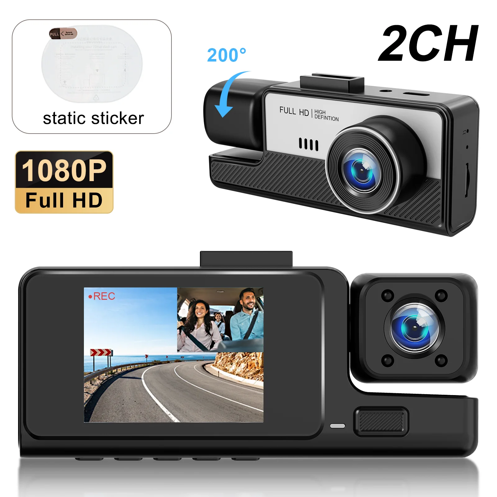 Dual Dash Cam Front 1080P Inside 720P, Night Vision Wide Angle 24H Parking Monitor, Loop Recording G-Sensor Car Accessory Gift