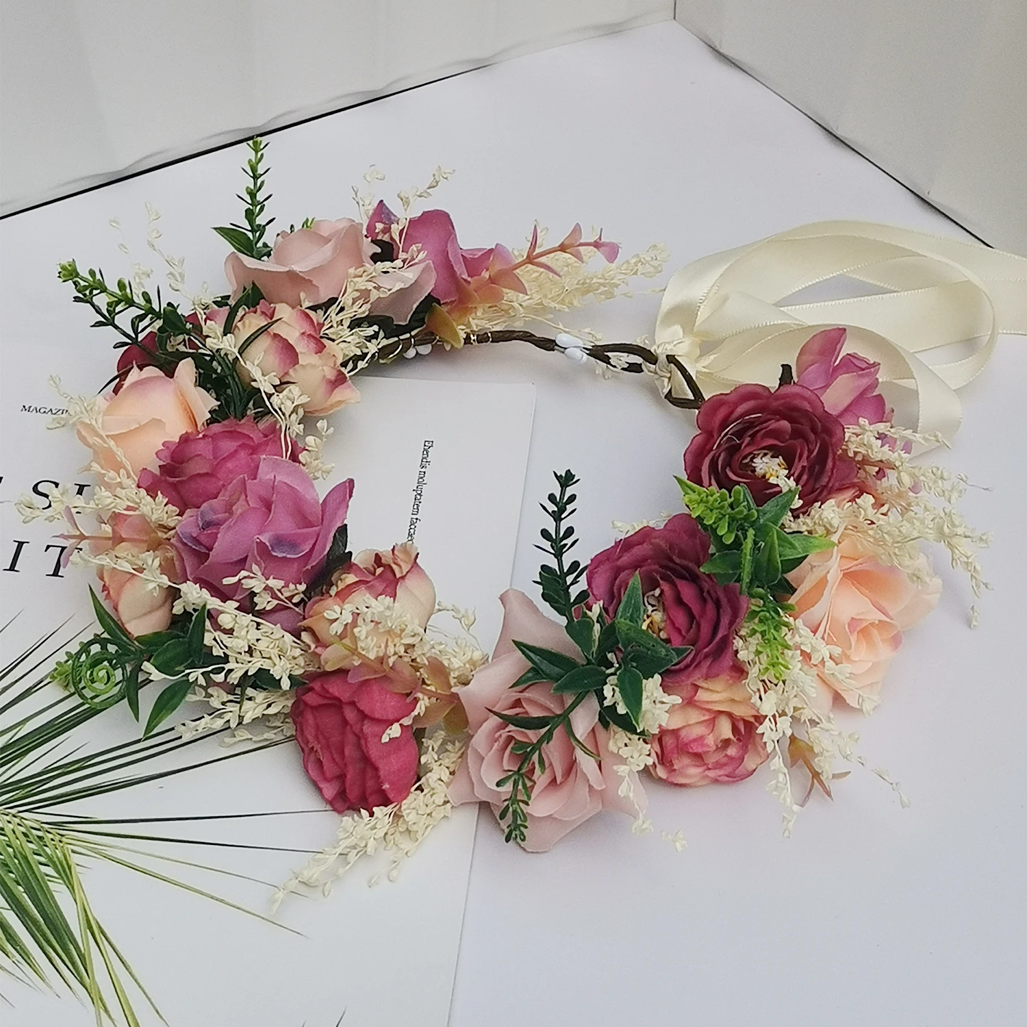 Flower Crown For Women Boho Flower Headband Adjustable Floral Headpiece Hair Wreath Wedding Festival Party Hair Accessories