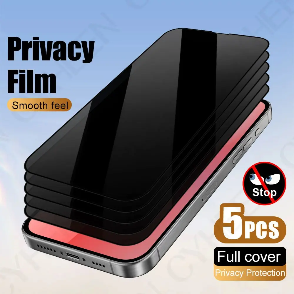 Película protetora de privacidade, 5 peças para iphone 17 pro 16e vidro temperado smartphone 15 plus 14 pro max protetor de tela de telefone 13 12 11