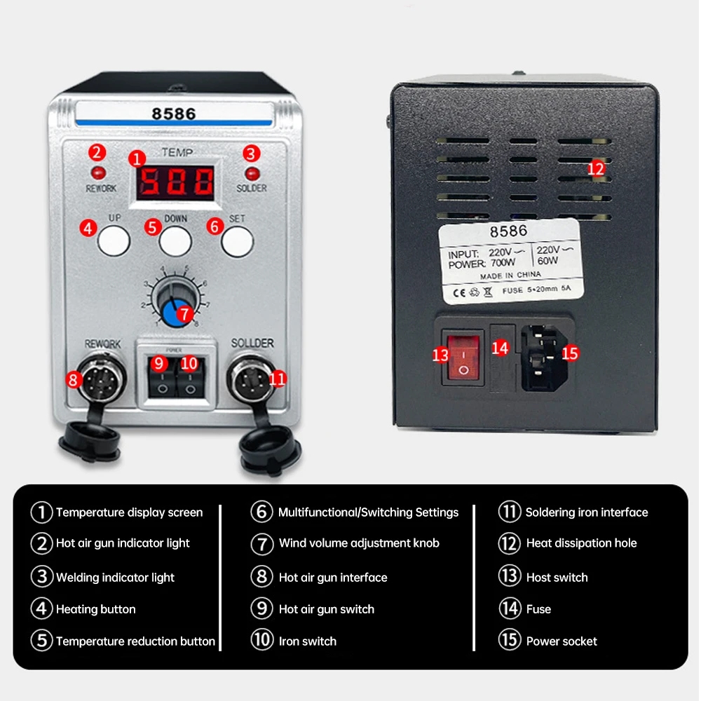 8586 2-in-1 Disassembly Welding Table Hot Air Gun Rework Solder Station Digital Temperature Control Welding Machine