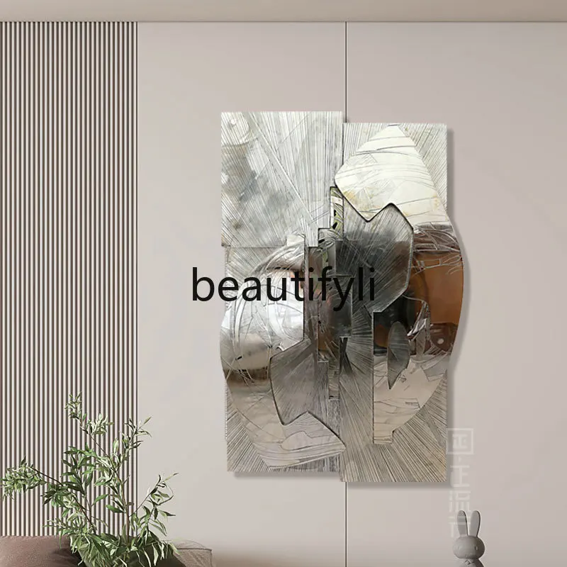 Living Room Decorative Painting Sofa Background Wall Painting Entrance Mural Light Luxury Creative Stainless Steel Installation