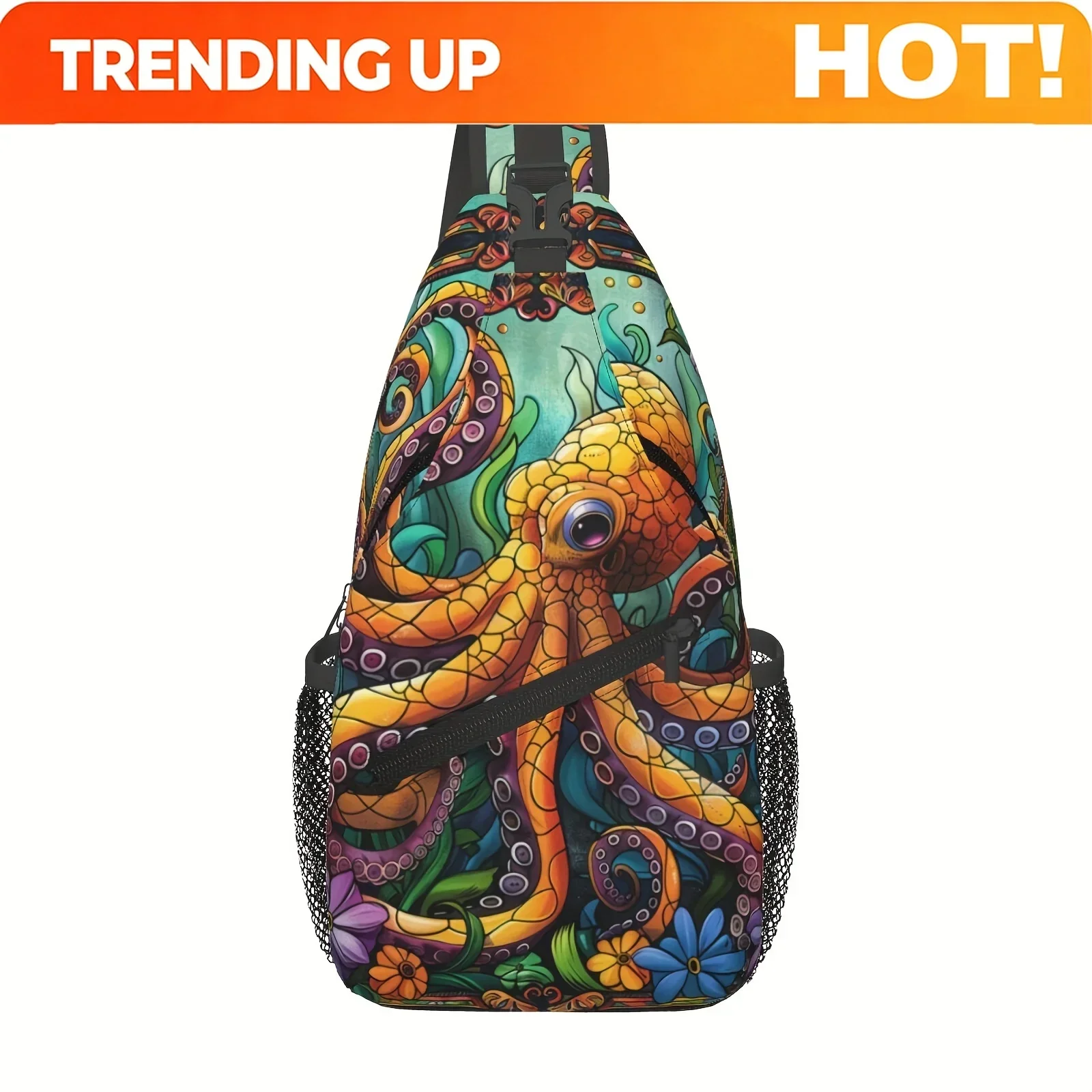 Custom Crossbody Chest Bag Hiking Backpack Cartoon Octopus In Flowers Shoulder Bag Folding Large Capacity Fashion Durable Can Be