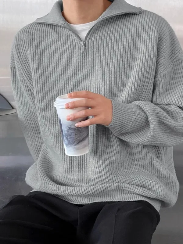 

Laid-ba Sle Men's Zipper Ne Knitwear f High Collar Loose Casual Base Layer Sweater Autumn Winter Leisure Knitted irt