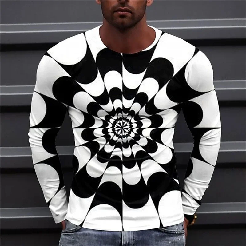 3D Print Visual Illusion Graphic T Shirts For Men New Design Casual Long Sleeve Oversized Tshirts Tops Kids Tshirt Tees Clothes
