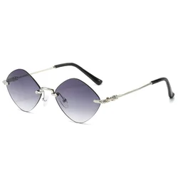 Fashionable Frameless SunglassesUV Resistant Diamond Shaped Small Frame Sunglasses Essential for Street Concave Styling