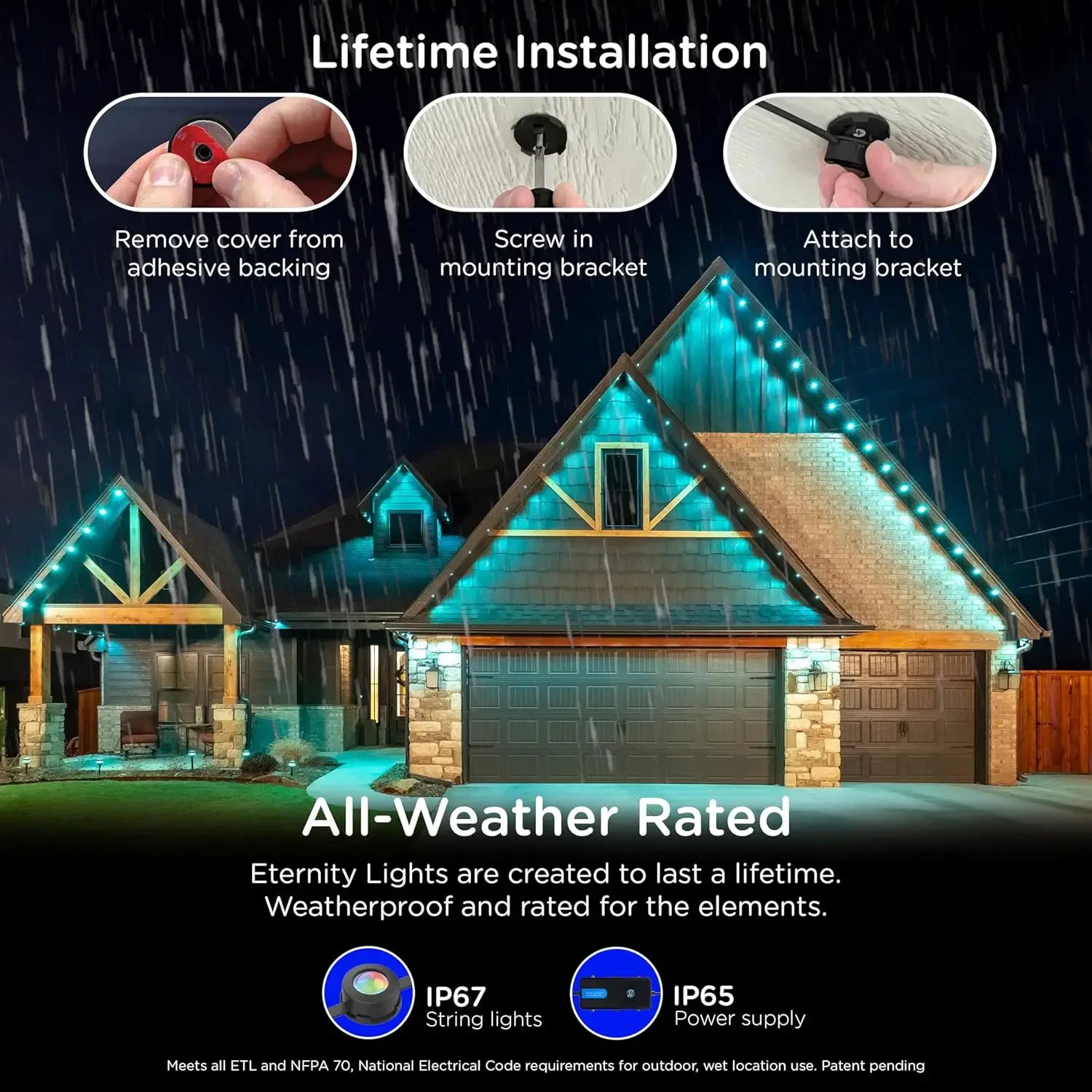 أضواء خارجية دائمة، 100 قدم، 72 مصباح LED RGBWIC، أضواء Eave سوداء، ديكور الهالوين، أضواء عيد الميلاد، كل