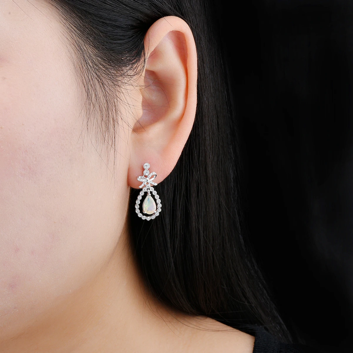 Natural Opal Sterling Silver Stud Earring Rhodium Plated Fine Jewelrys 1.1 Carats Genuine Gemstone Sweet Lovely Design Lady Gift