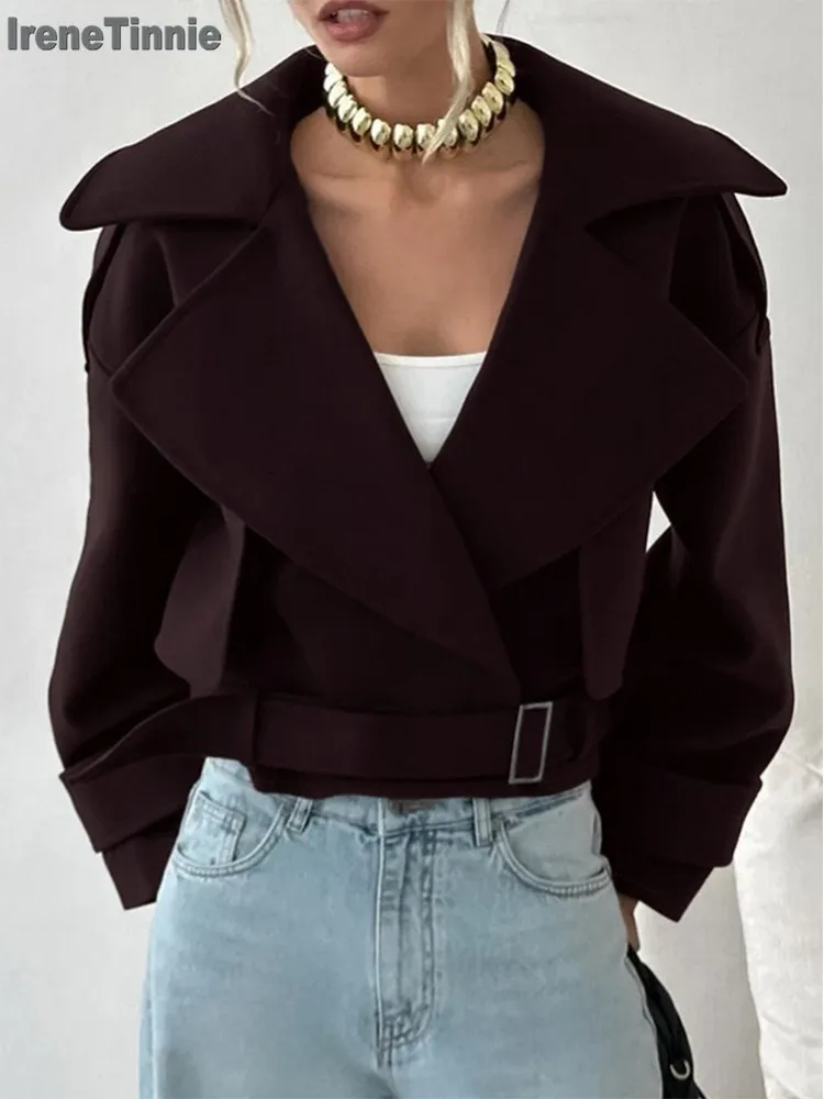 

IRENE TINNIE Новый зимний женский пригородный костюм Long Sve Suede Jaet с поясом, костюмное пальто French Sle из полиэфирного волокна, офисная одежда