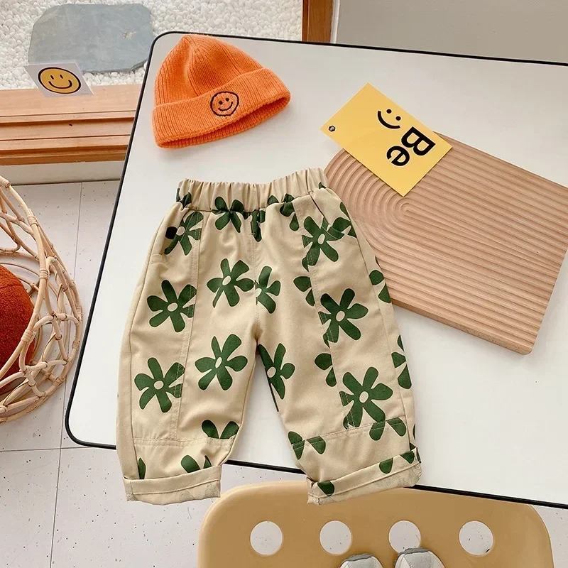 Baby Girl Retro Flower Loose Pants Fashion Comfortable Breathable Cotton Trousers Toddler Boy Autumn New Arrival Pants