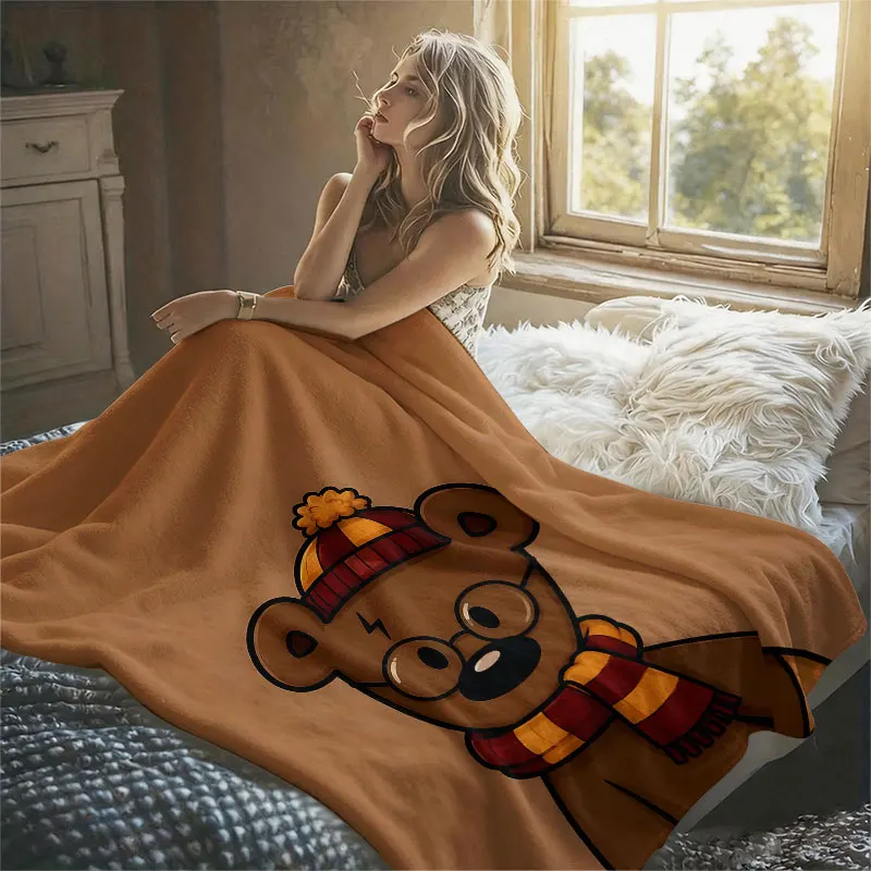 Bear Wizard Scarf Brown Flannel Blanket Perfect for Sofa Office Bed Travel Sleep Read Relax Camping Four Season Use