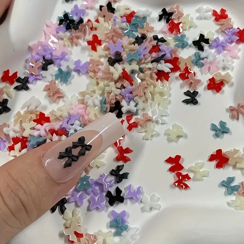100PC Mini Bow Nail Resin Charms Jewelry 3D Mixed Colors Bow Japanese Nail Decoration Accessory Supplies Cute Nail Art Parts DIY