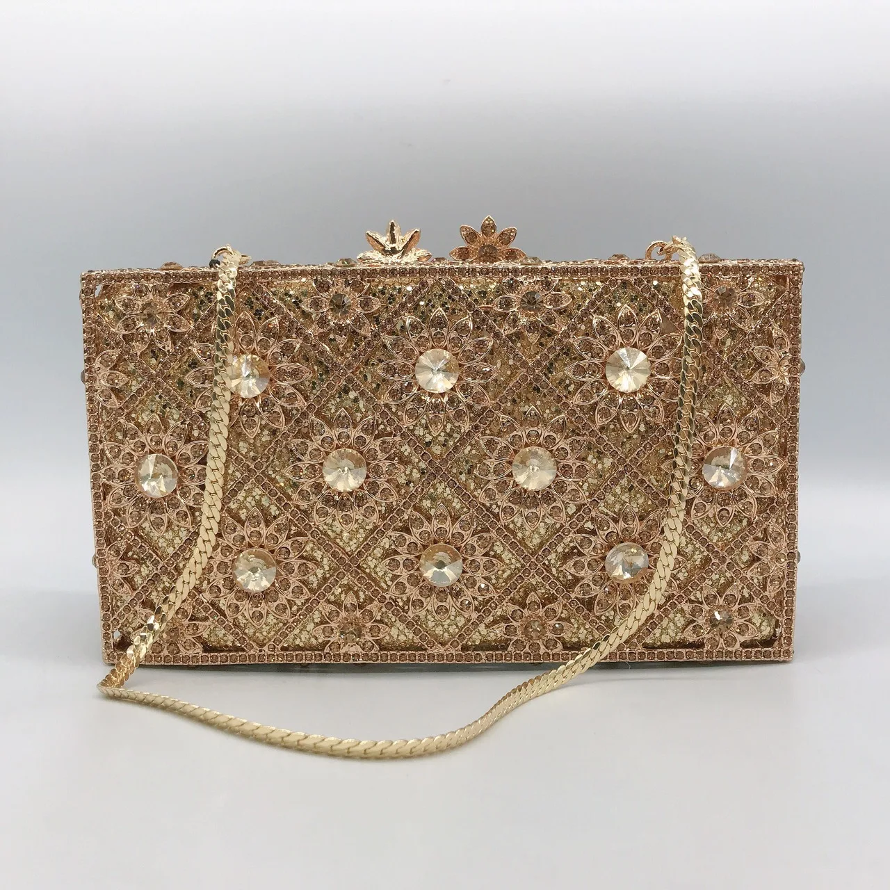 

Sunflower Diamond Dinner Bag Banquet Rhinestone Clutch Dress Bag Horizontal Square Box Women's Clutch Carteras Diseñador De Lujo