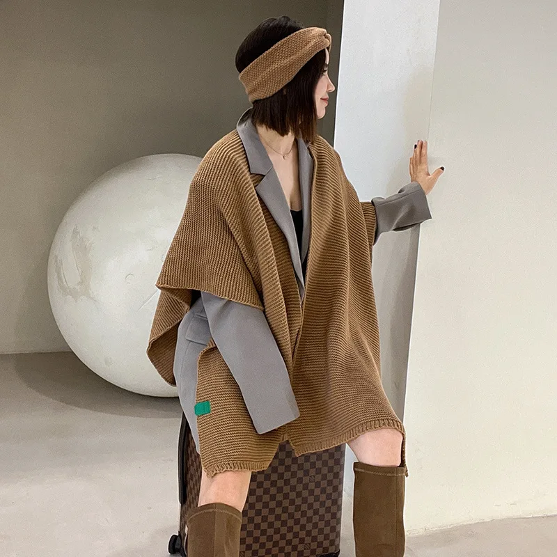 Korean-Style Solid Color Knitted Imitation Cashmere Shawl Women's Slack Wearing Wearable Air-Conditioning Room Scarf All-Match