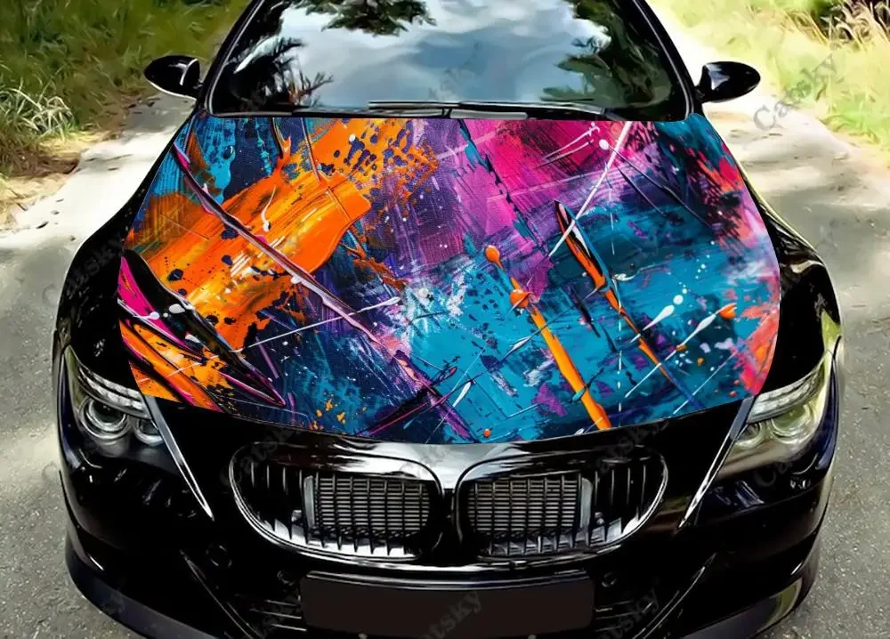 Abstract Art Painting Car Hood Decal Stickers Wrap Vinyl Film Engine Cover Decals Sticker Car Hood Protect Film Decoration Gift