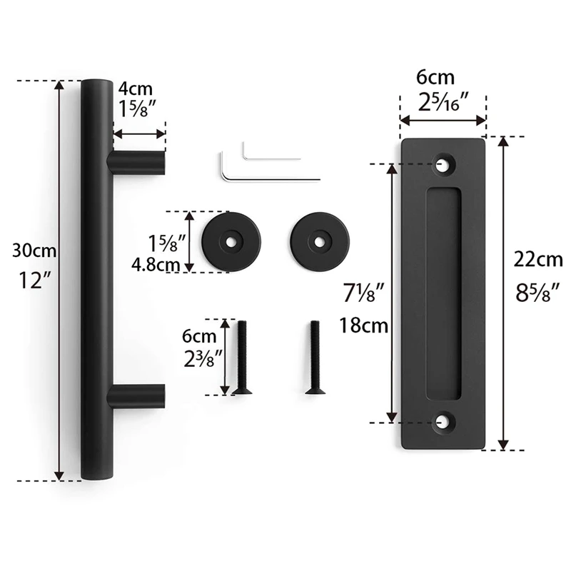 مجموعة مقبض الباب الدائري - شريط مستقيم، باب خشبي، مقبض باب منزلق داخلي، مقبض دائري خفيف الوزن، أسود