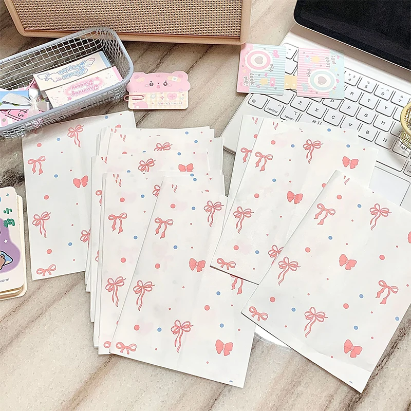 50pcs Pink Bowknot Heart Paper Bags 12×17cm Cute Photo Cards Jewelry Packaging For Handmade Crafts Gift Wrapping Storage Pouches