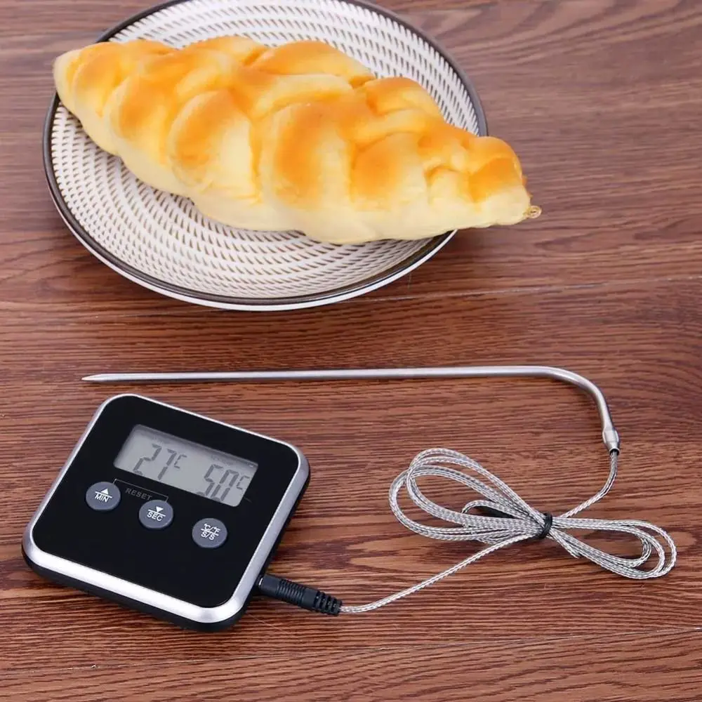 Long Probe Digital Food Thermometer Waterproof with Alarm BBQ Meat Thermometer Timed Battery-powered