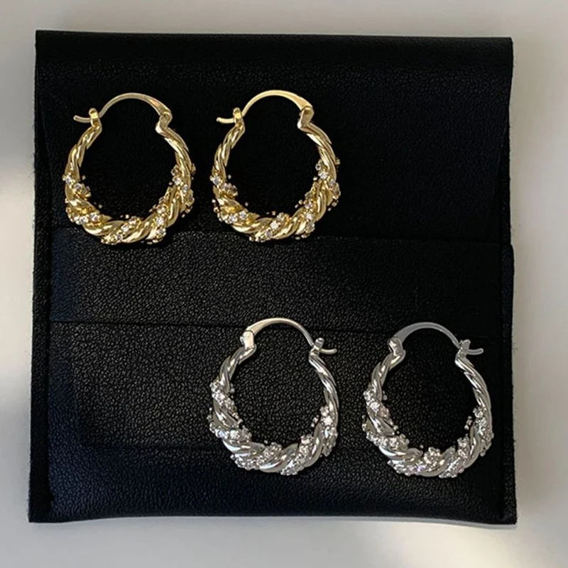 

PONYKISS Tibetan Silver Zircon Twisted Geometric Hoop Earrings for Women Minimalist Trendy Fashion Jewelry Personality Accessory