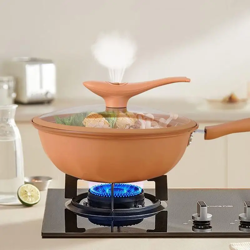 Iron Wok With Lid Frying Wok Energy-Concentrating Pot Bottom Steaming And Cooking All In 1 Induction Cookware Non-Stick Frying