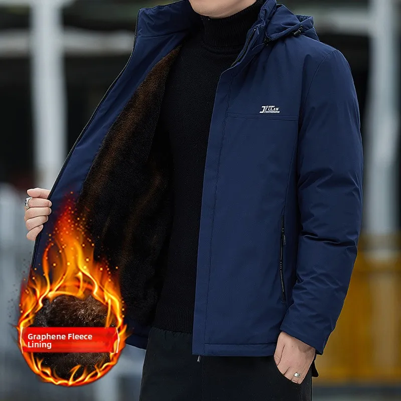 

Утепленная зимняя куртка из флиса для мужчин: повседневное пальто с подкладкой из кроличьего меха, теплая деловая повседневная хлопковая одежда для мужчин среднего возраста