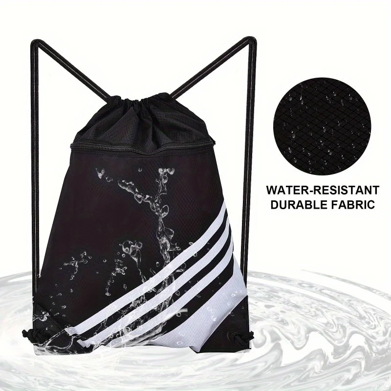 1PC waterproof sports and fitness backpack with zipper, large capacity drawstring bag for sports travel storage