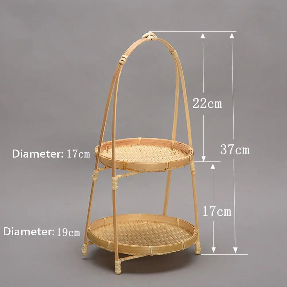 1Pcs New Fruit Food Vegetable Bamboo Woven Basket for Kitchen Multi-function Storage Basket 1/2/3 Layer Handwoven Standing Tray