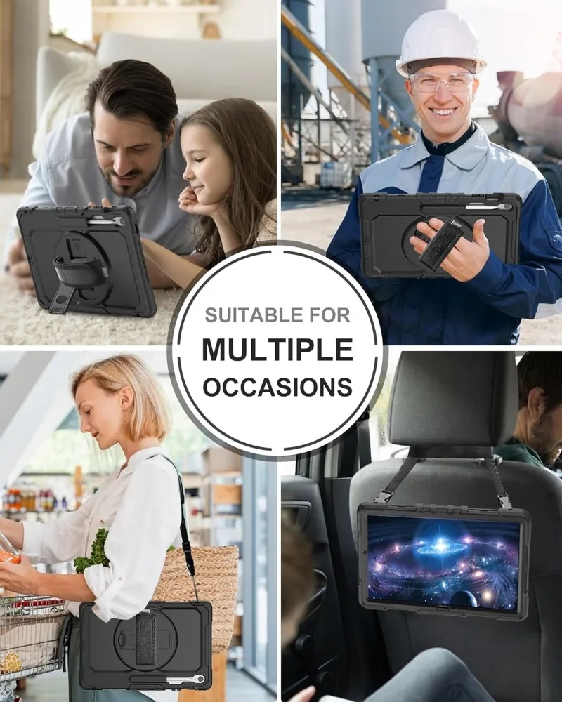 Etui odporne na wstrząsy do Samsung Galaxy Tab S11 Ultra 14.6, S10 FE+13.1 Lite10.9, S9 Plus 12.4, S8, S7, folia ochronna na ekran + pokrowiec z uchwytem i paskiem — zdjęcie produktu 5