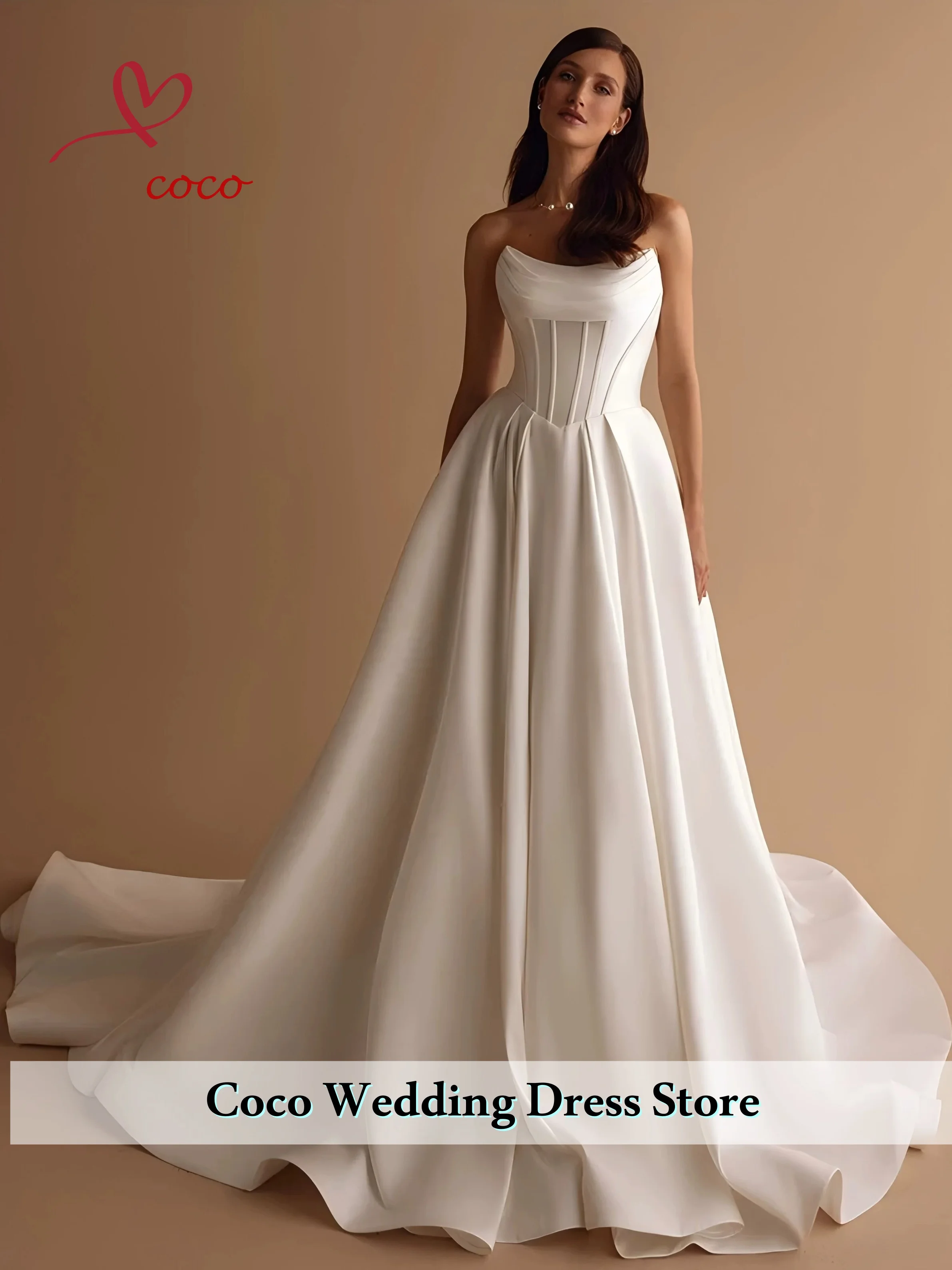 فستان زفاف مخصص برقبة قارب بدون أكتاف على شكل حرف a بدون أكمام ذيل محكمة فستان عروس فيستدو دي نويفا فيستدوس دي نوفياس #1