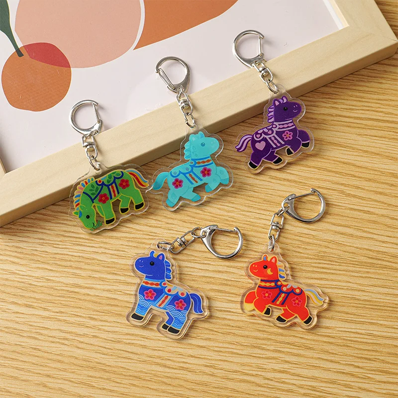 5Pcs New Year Colorful Pony Keychain Acrylic Charms Pendant Backpack Ornament Dopamine Pendant Student Prize Small Gift