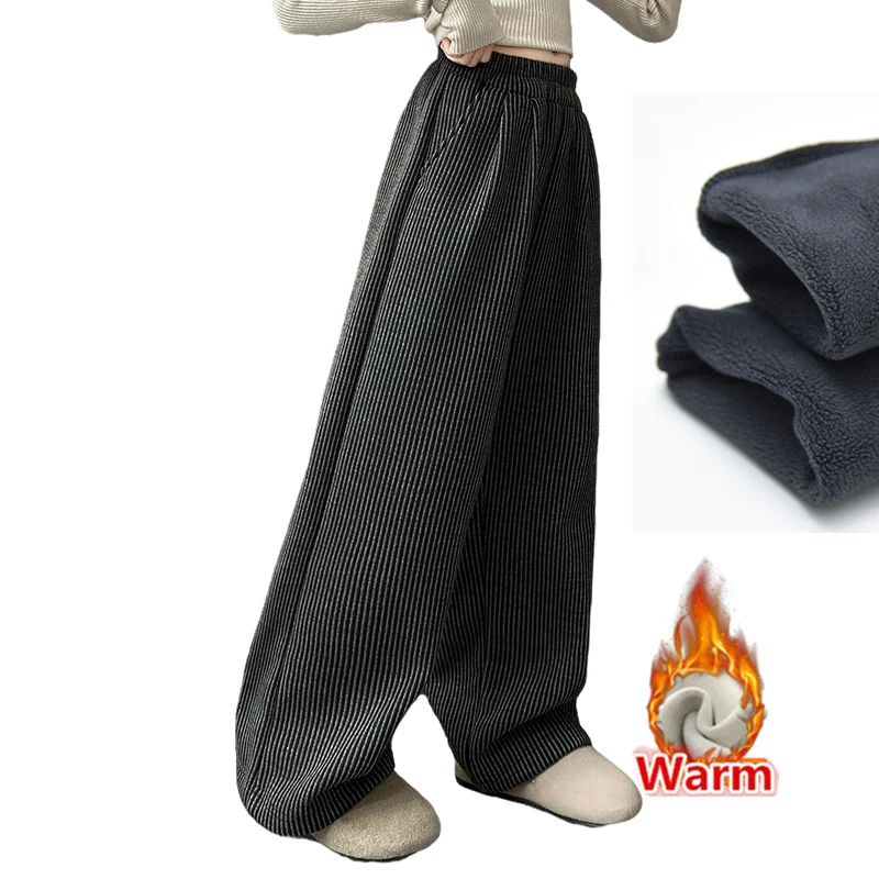 New Fashion Elastic Waist Girls Insulated Pants Winter Warm Wide Trousers Child Thermal Sweatpants 5 6 7 8 9 10 11 12 13 14 Year