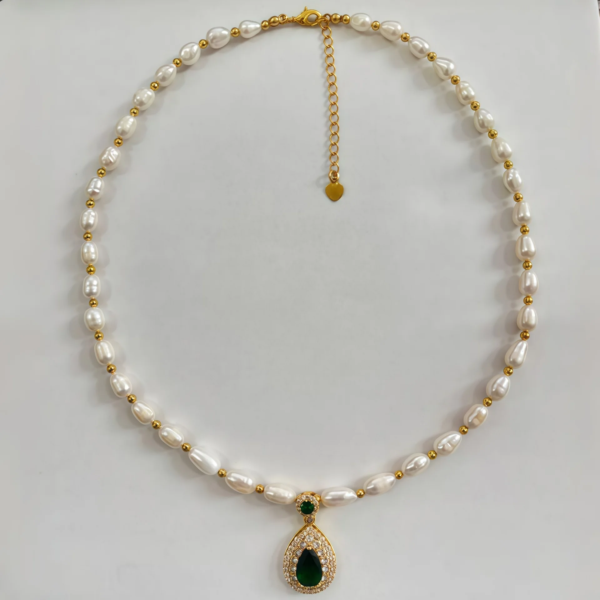 100 % natürliche Süßwasserperle und Wassertropfen-Smaragdstein, 14 Karat vergoldeter Damen-Anhänger, Halskette, Originalschmuck, Geburtstagsgeschenk – Detail 6