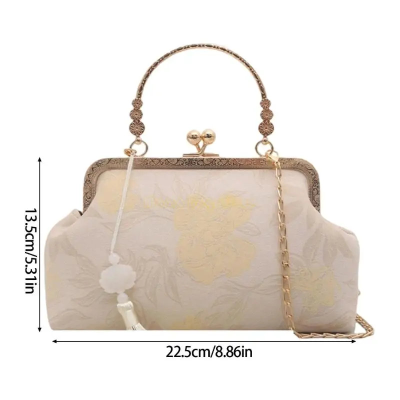 X90D Bolsa ombro estampada Bola bola moderna Rangas noite bolsa estilo chinês