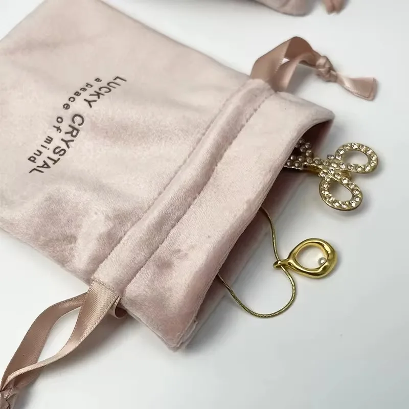 Custom logo printing drawstring pouch small custom jewelry gift velvet bag  Jewelry Ring Packaging Bags Wedding Party Favors Bag