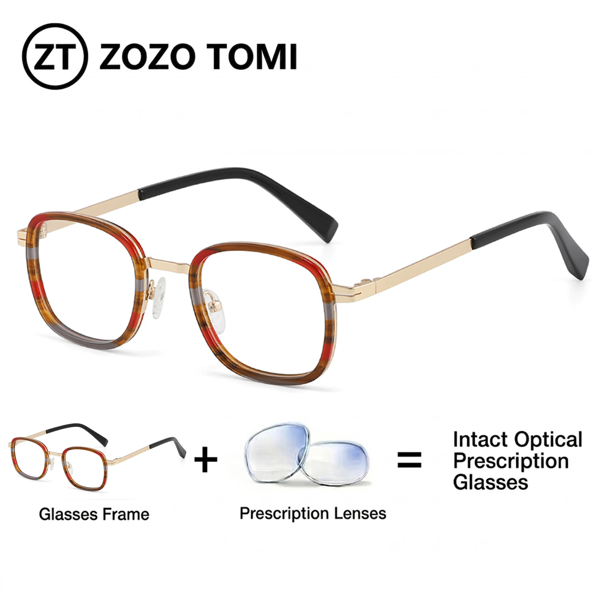 

ZOZO TOMI Woman Men Retro Square Prescription Glasses UV400 Photochromic Optical Sunglass Fashion Single&Progressive Eyewear