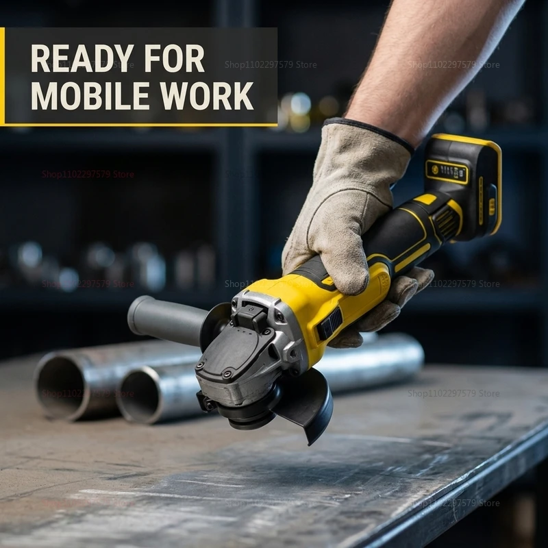 125mm Cordless Brushless Angle Grinder 9000RPM Metal Wood Cutting Polishing Tool 20V Lithium Battery Power for DIY Repairs