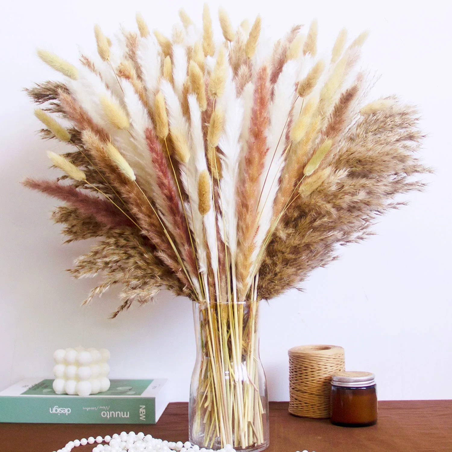 

150Pcs Natural Pampas Mix Dried Flowers Bouquet Home Vase Decoration Reeds Bunny Tails Grass Boho Floral Wedding Centerpieces
